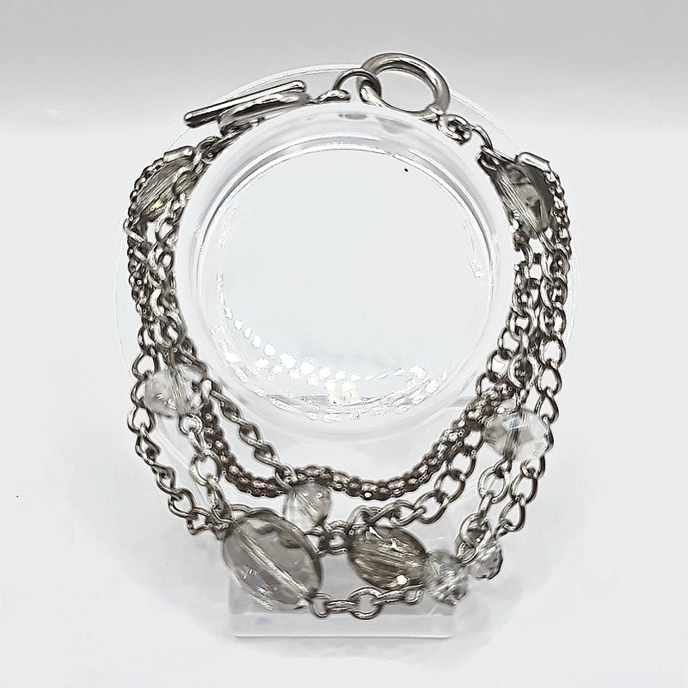 SilvertoneMulti-Strand Faceted Crystal Toggle Bracelet